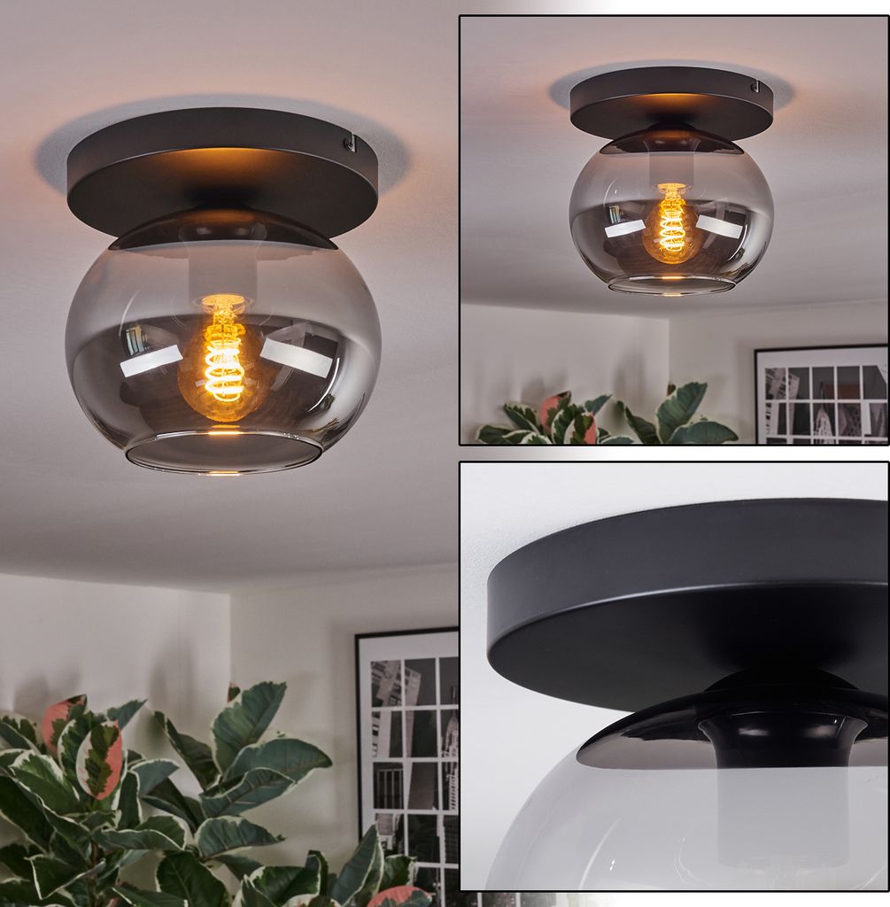 Carrone 1-flammige Deckenlampe aus Metall/Glas in Schwarz/Rauchfarben
