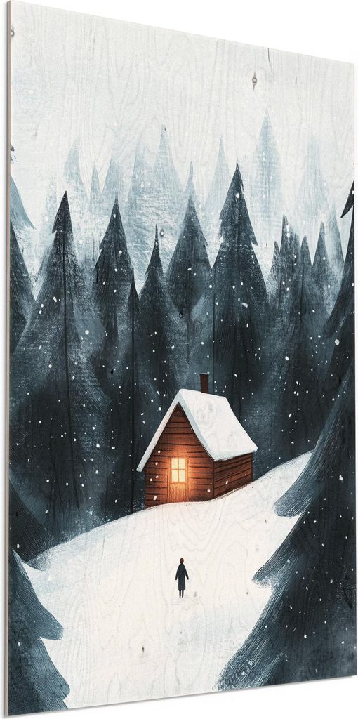 DEQORI Holzbild 60x90 cm 'Heimkehr durch den Schnee' Bild auf Holz Wandbild Kunstdruck