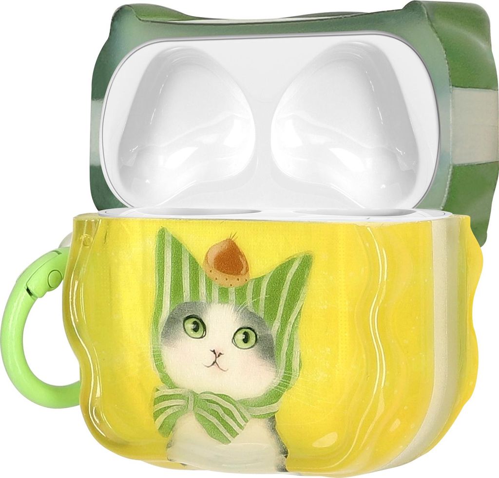 kwmobile In-Ear Kopfhörer Case für Apple Airpods 4 Hülle mit Karabiner - Headphones Case - Earphones Cover Etui - Katze & Kastanie