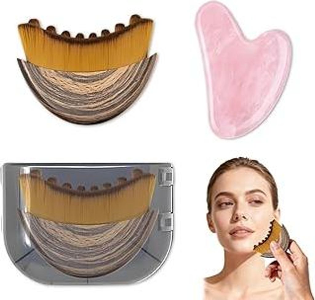 GROVBLE Lymph Bürste Gesicht und gua sha Rosenquarz, Gesichtsbürste Lymphdrainage, Lymphbürsten Gesicht, Trockenbürste, Face Brush, gua sha Ste...