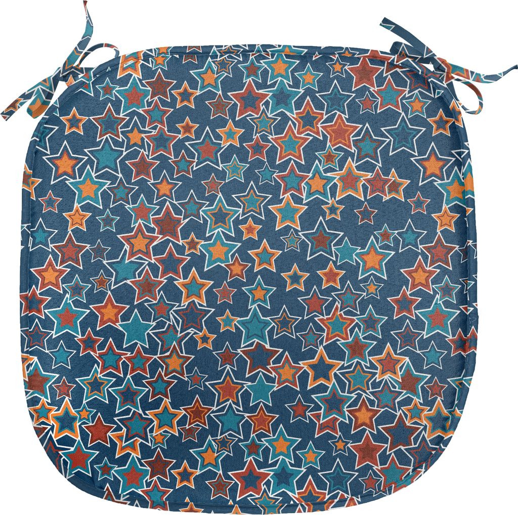 ABAKUHAUS Sterne Polster für Esszimmerstühle, Abstrakte Sterne auf Blau, Dekoratives wasserfestes Kissen mit Riemen für Küchensitze, 40 cm x 40...