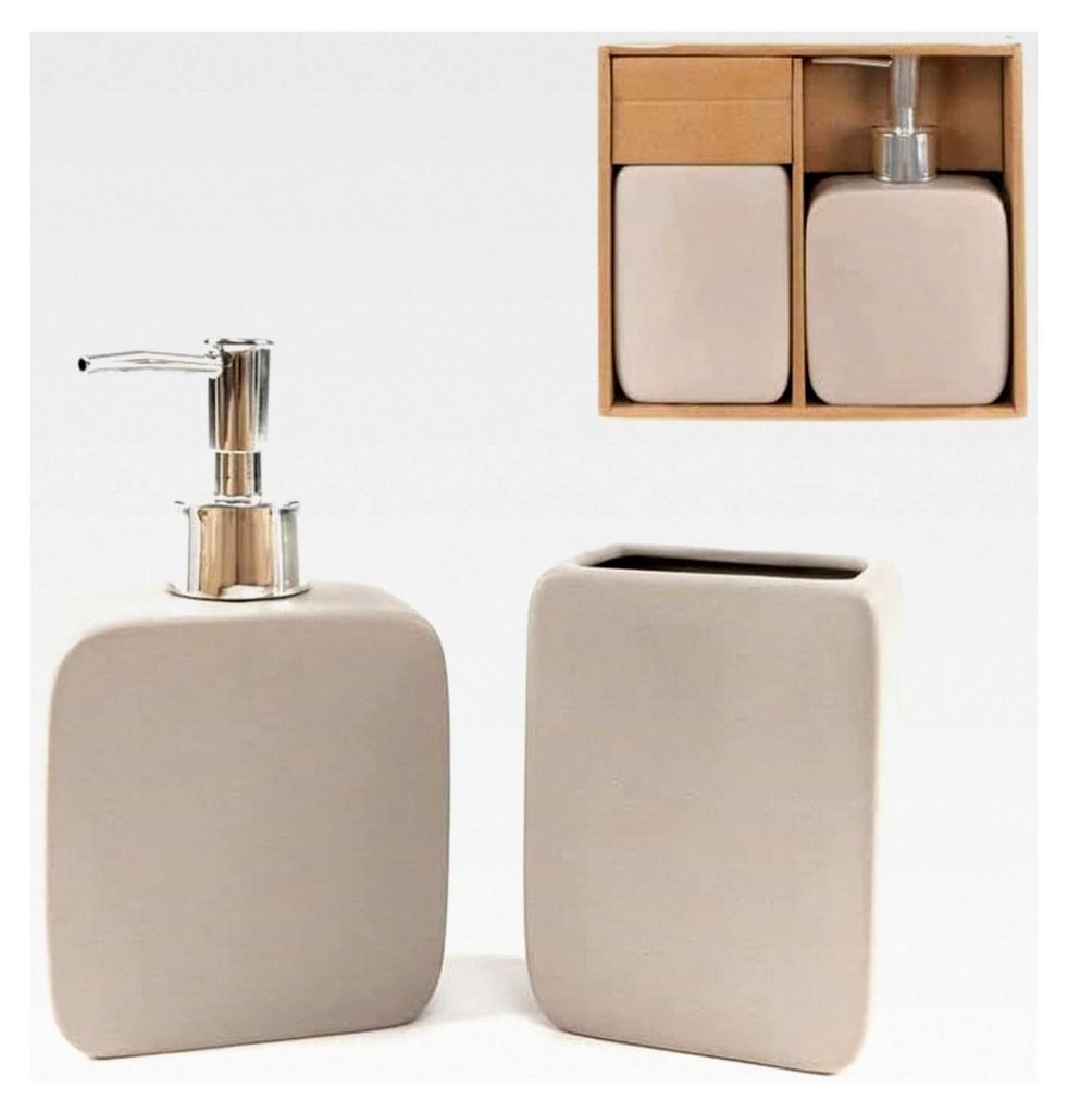 Badezimmer-Set, 2-teilig, Seifenschale und Glas, Keramik, 17 cm