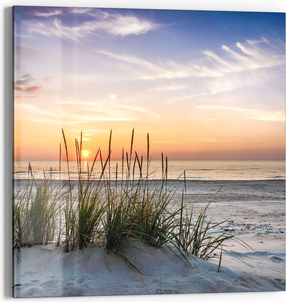 DEQORI Glasbild Echtglas 30x30 cm 'Sonnenuntergang am Strand' Wandbild Bild modern Deko