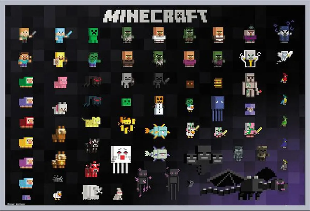 Décoration Murale Minecraft : Affiche Sprites et Cadre Argenté Shinsuke