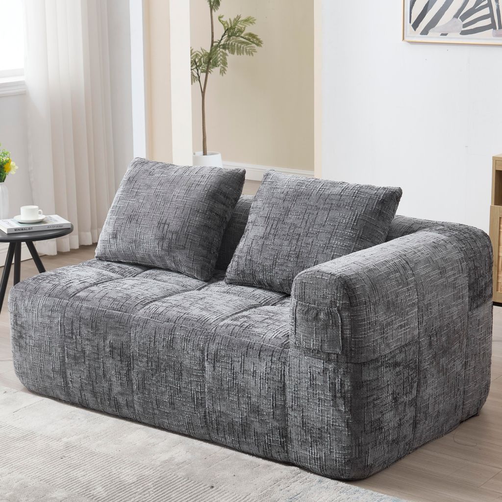 Sweiko Bequemes Sofa für 2 Personen, kein Zusammenbau erforderlich, flauschiges Sofa mit einem Kissen, Seitentaschen für Fernbedienung und Handy,...