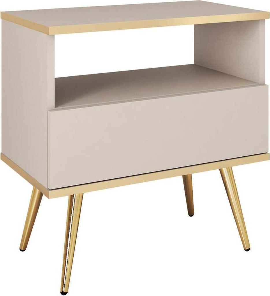 FURNLUX Nachttisch Oro Beige Und Gold 54cm / Hauptfarbe: Beige / Abmessungen: 54 x 39 x 59 cm