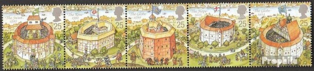 Briefmarken Großbritannien 1995 Mi 1580-1584 Fünferstreifen (kompl.Ausg.) postfrisch Globe-Theater
