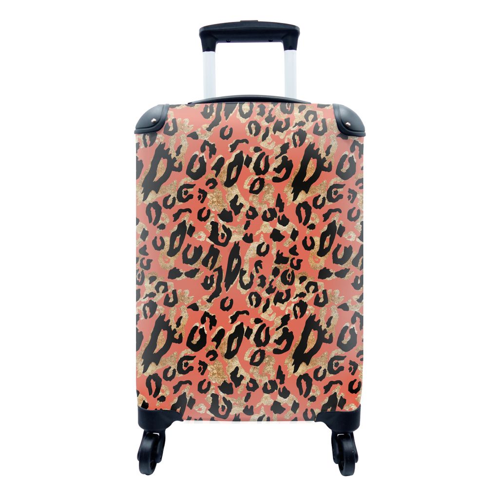 MuchoWow Koffer Handgepäck Trolley Rollkoffer Kleine Reisekoffer mit 4 Rollen - Pantherdruck - Rosa - Gold - Cabin Size < 55x40x23 cm & 55x40x20...