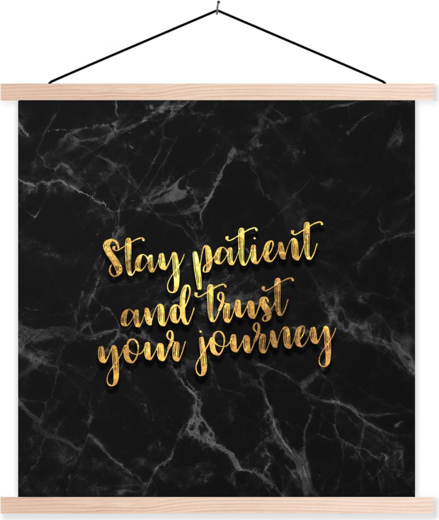 MuchoWow Textilposter Zitate - Motivation - Schwarz - Marmor 120x120 cm mit holzfarbenen Rahmen - Textil-Poster