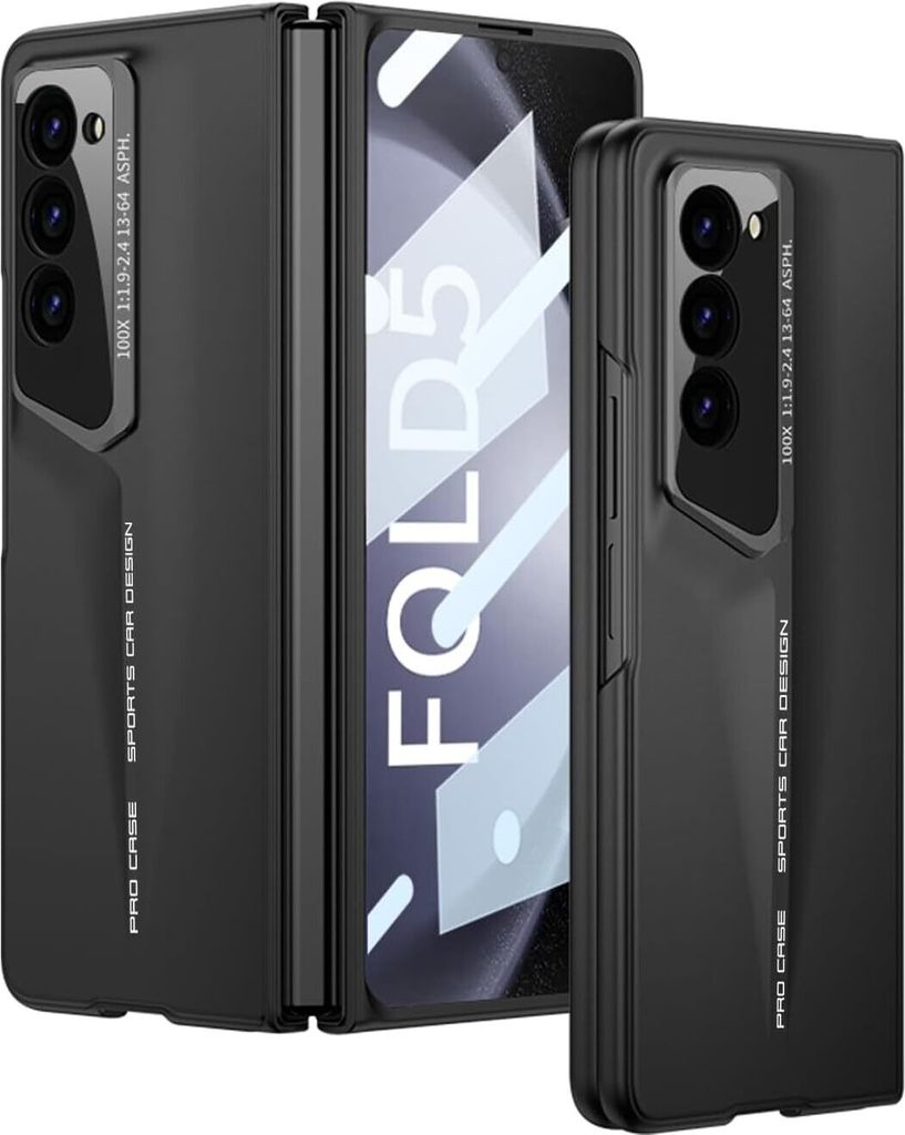Hundyhülle für Samsung Galaxy Z Fold 5, Eingebautem Bildschirmschutz, Ultradünne Hartes Matt PC Kratzfest Schutzhülle Schwarz