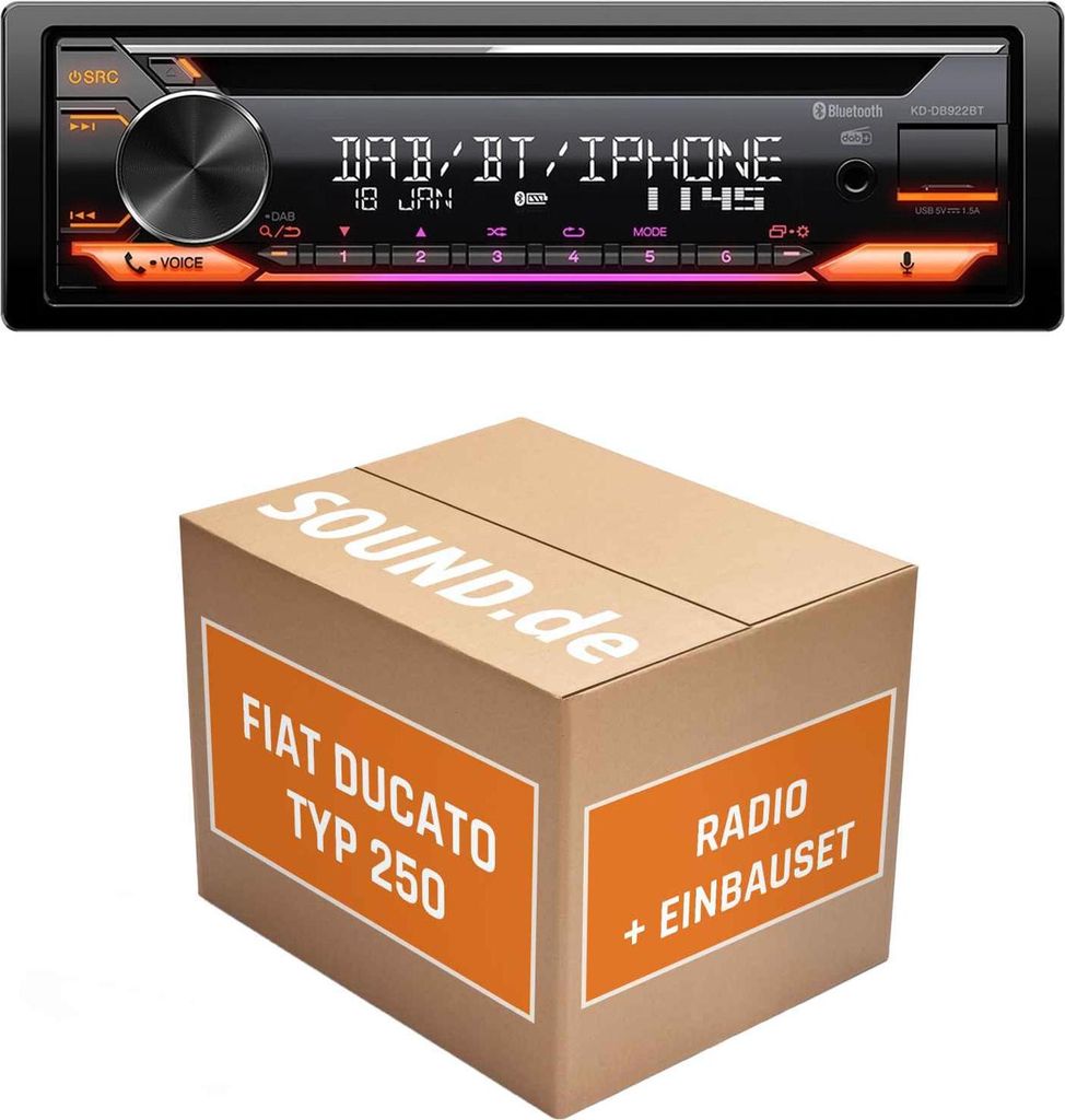 Autoradio Einbaupaket JVC KD-DB922BT passend für Fiat Ducato 3 Typ 250 5/7 Zoll Radio/10 Zoll Navigation mit LFB | Bluetooth Telefonieren Audiostr...