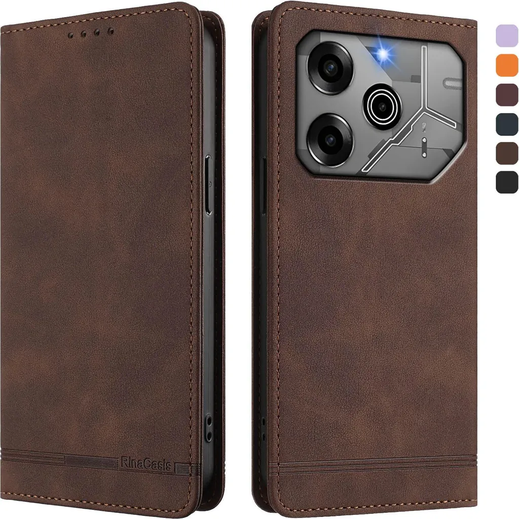 Custodia per Tecno Pova 6 Pro 5G, custodia retro in Finto cuoio con supporto e slot per carte di credito Marrone