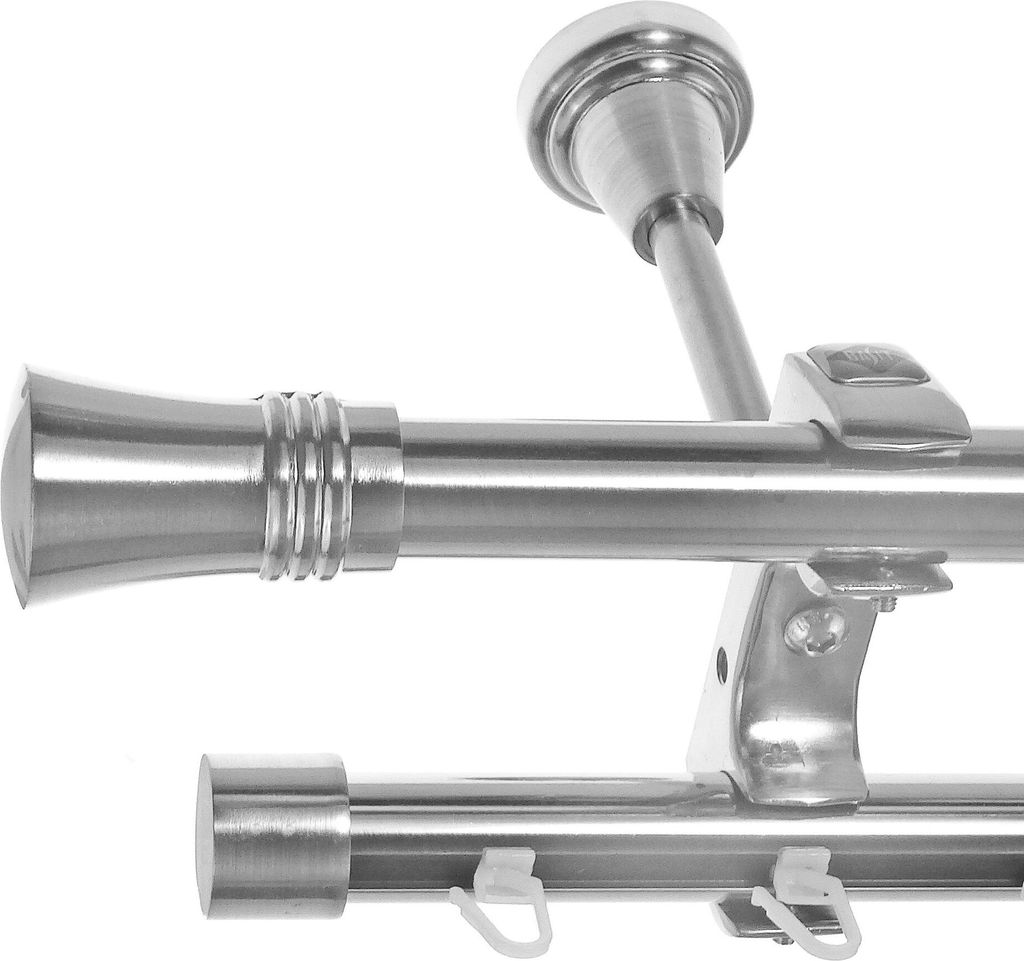 Rohr+Innenlauf Gardinenstange Ø 20mm Edelstahl Look 2-läufig Deckenträger D61 RI