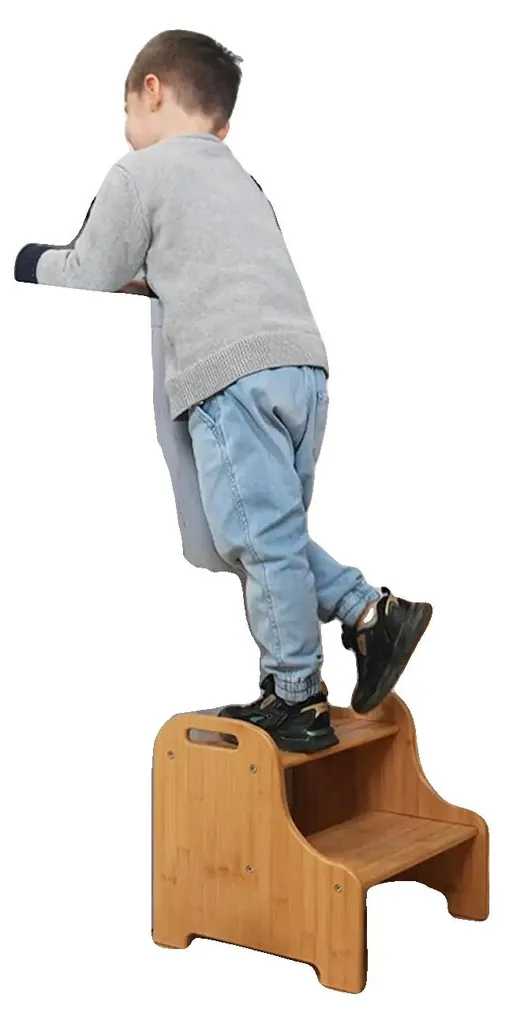Escabeau en bambou 34 cm à 2 marches - Charge 150 kg avec pieds stables