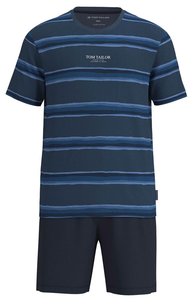 TOM TAILOR Herren Schlafanzug, kurz - Shorty, Pyjama, Rundhalsausschnitt, Baumwolle, Single Jersey Blau M