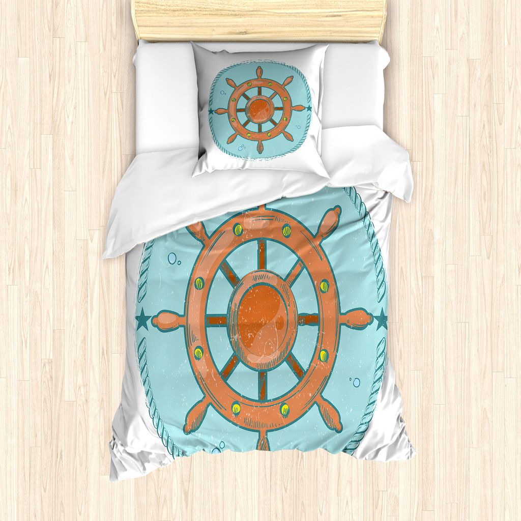 ABAKUHAUS Vintage Nautical Tattoo Bettbezug Set für Einzelbetten, Rad-Karikatur, Milbensicher Allergiker geeignet mit Kissenbezug, 135 cm x 200 cm...