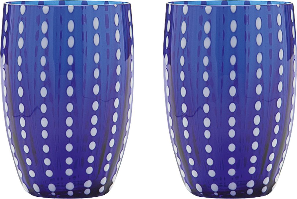 Zafferano Perle Blue Glass - Farbiges mundgeblasenes Glas, 32 cl, handgefertigt - Set mit 2 handgefertigten Bechern für Wasser oder Cocktails