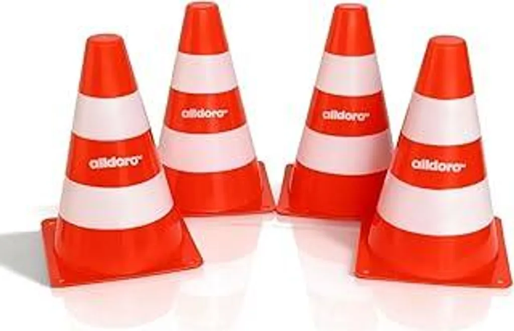 60090 Set di 4 coni per bambini, coni stradali arancioni e bianchi, alti 18 cm, coni impilabili per slalom, sport e tempo libero