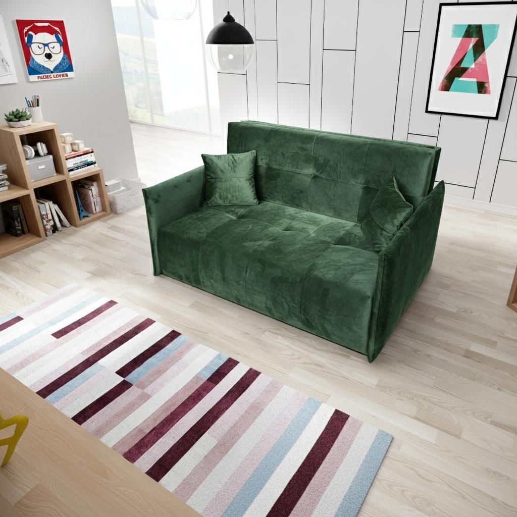 KAJTOS MARIO 3 Sofa mit Schlaffunktion (131×200cm) - Bettkasten - bequemer Sitz - Rückenkissen - flaschengrün MONOLITH 37