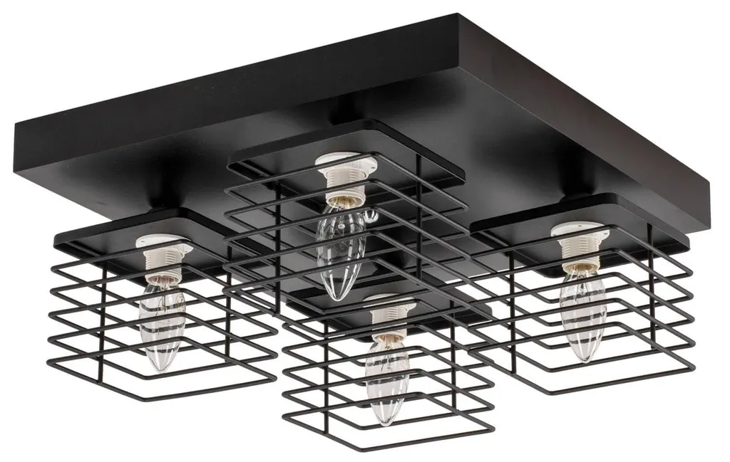 Plafonnier HELIO Noir 4xE14 15W Aspect Bois - Luminaire Moderne 38cm