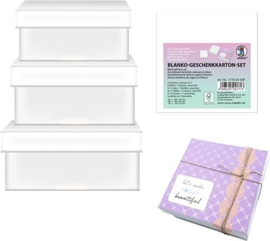 Geschenkkarton-Set blanko VE=3 Stück Quadratisch Produktbild 