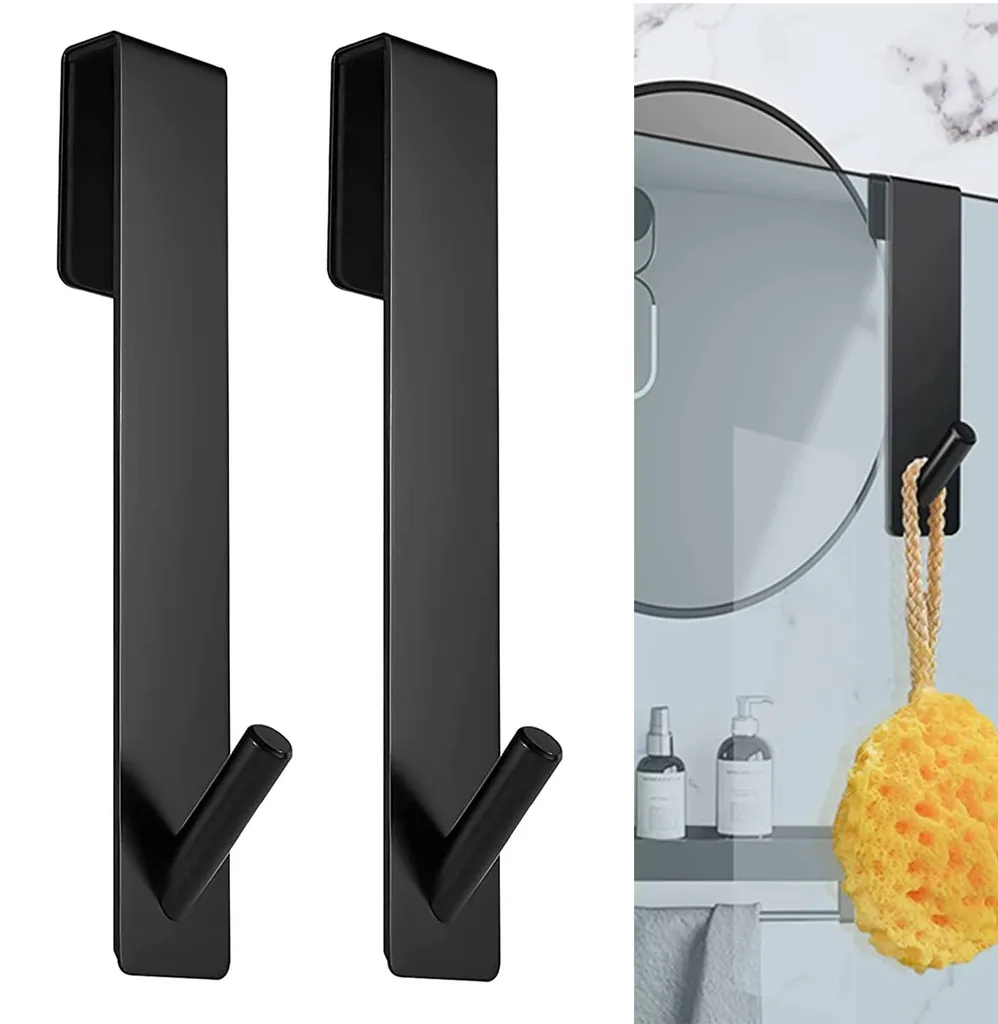 Crochets Douche Inox avec Embouts Caoutchouc pour Paroi Verre - Lot de 2