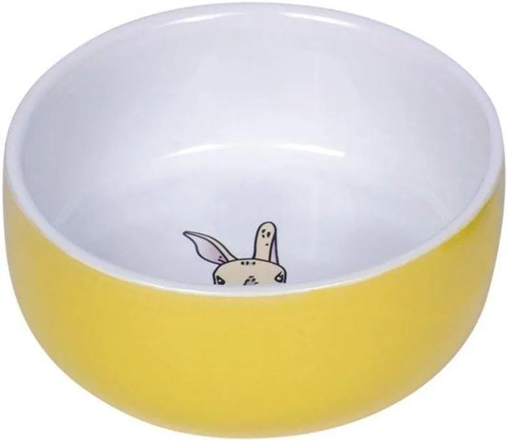 Écuelle lapin sans plastique jaune et blanc Ø 11 cm facile à laver