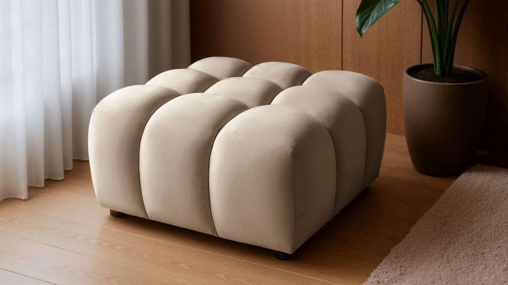 Polsterhocker Designerhocker FLOW in Stoff Bluvel Latte