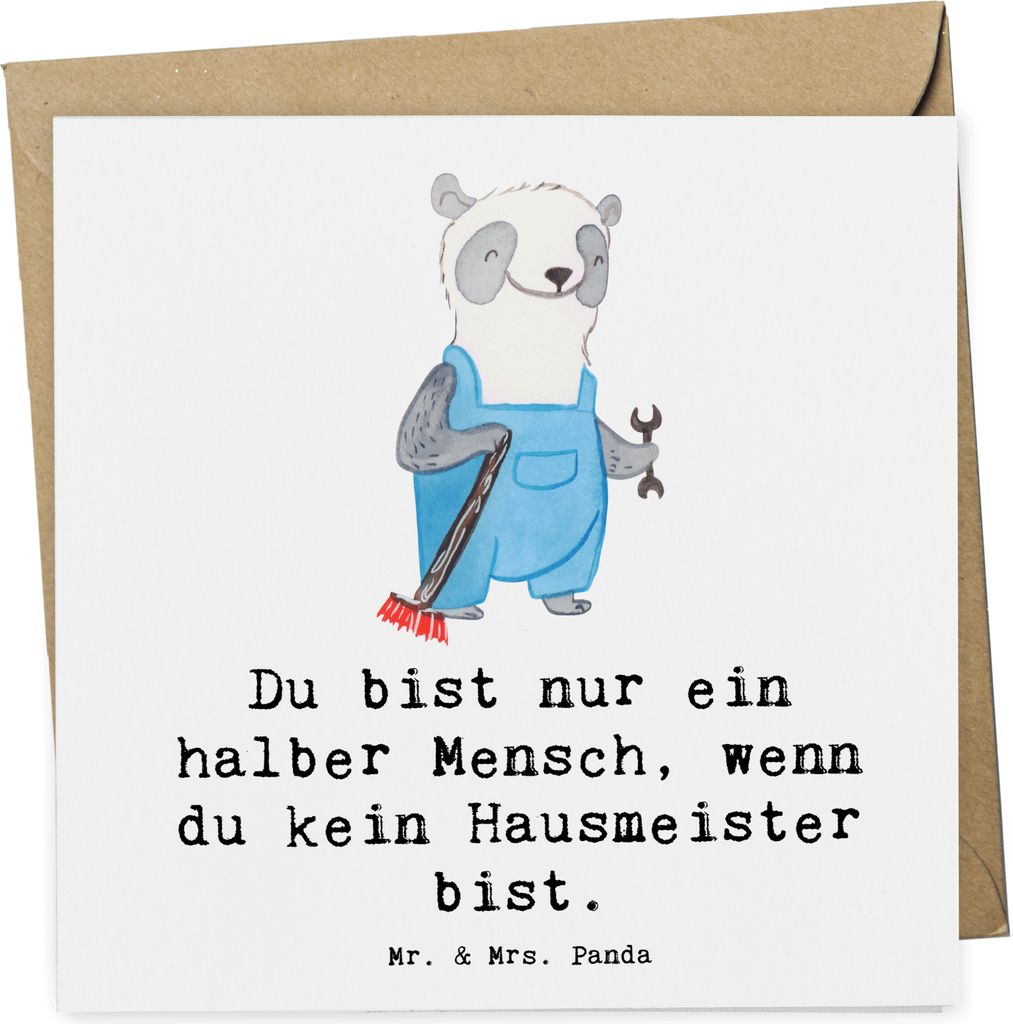 Mr. & Mrs. Panda Glückwunschkarte Hausmeister Herz - Weiß - Produktbild 