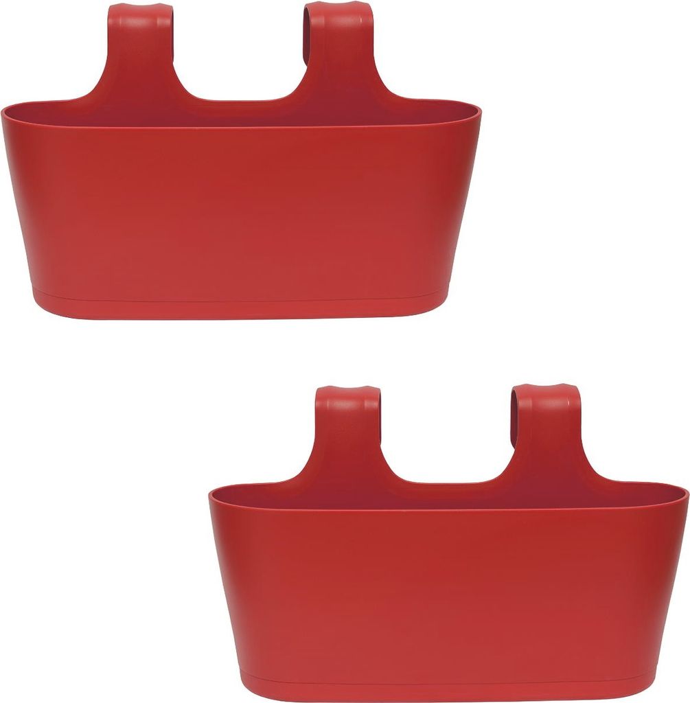 2x Blumenkasten oval Balkon Übertopf Pflanzkasten Blumentopf zum Hängen mit Wasserspeicher Farbe rot