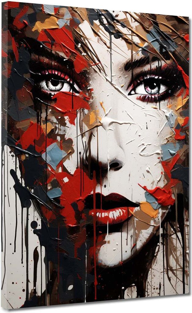 Frauengesicht red Style Leinwandbild Wandbild Kunstdruck XL Wanddeko: 75x100x4cm