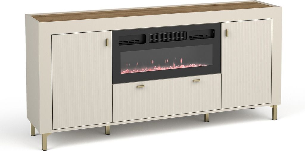 Kommode Mossa Mo7 Mit Elektrischem Kamin Sideboard 177X84X40Cm 2 Türen 1 Schublade Cashmere