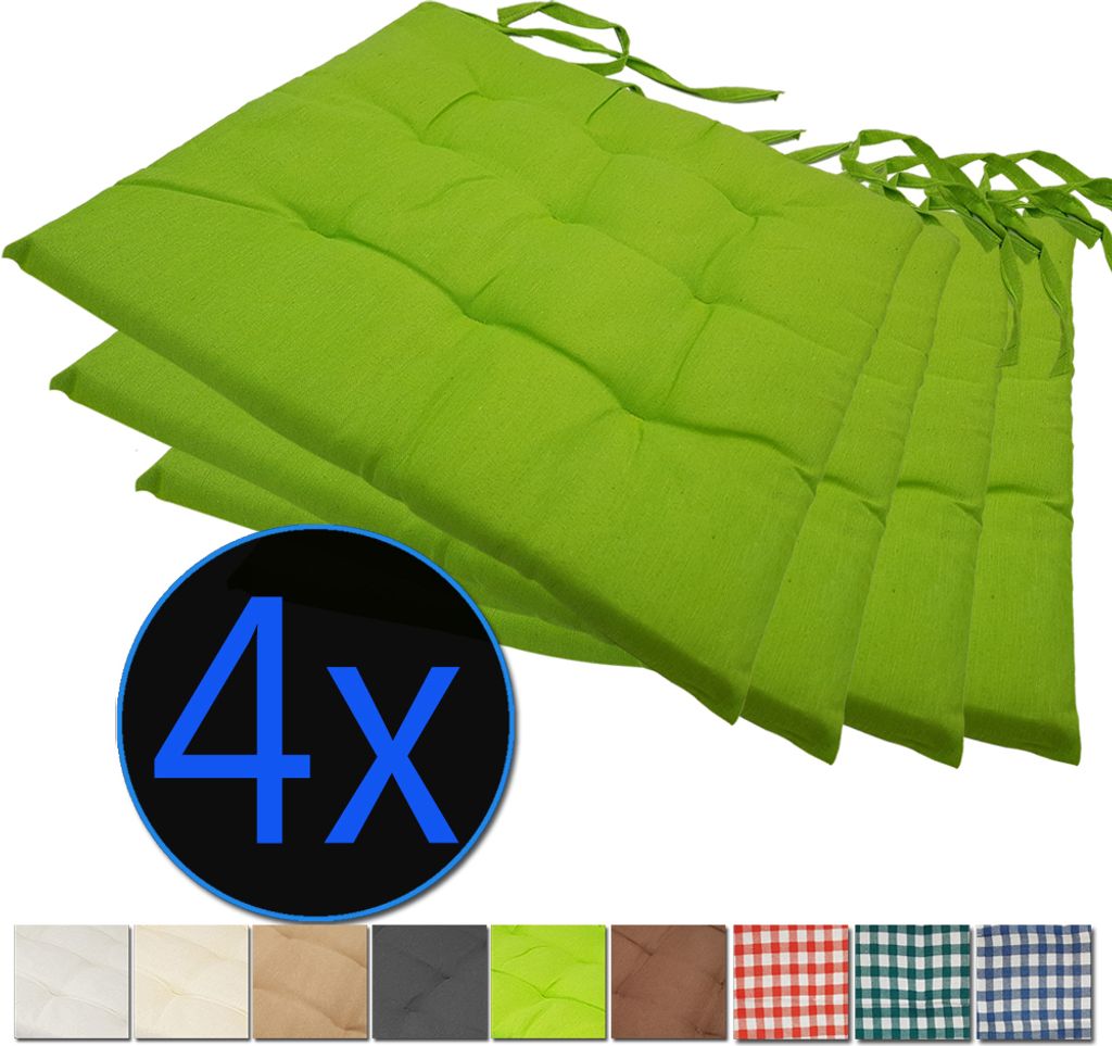 Stuhlkissen Nizza 38x38 cm 4er Pack Sitzkissen mit Steppung, Farbe:Grün