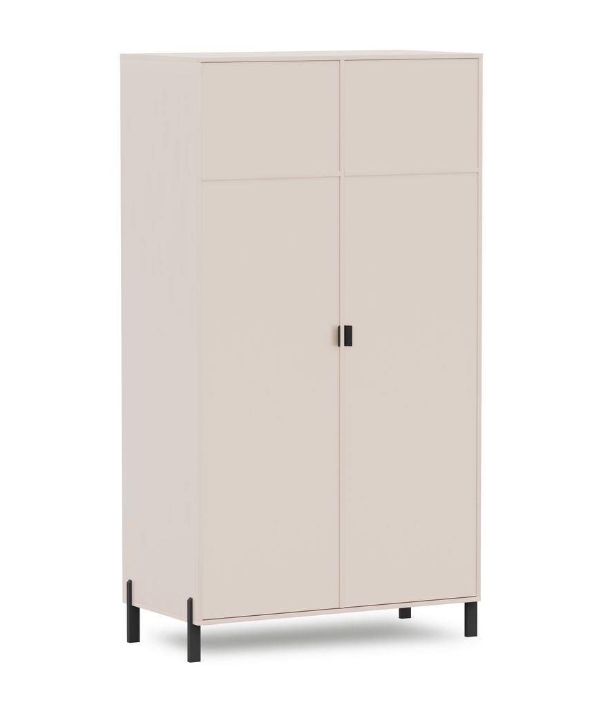 Albello Kleiderschrank CREAMY Beige 109x57x202 cm – moderner Garderobenschrank mit Fach & Kleiderstange, schwarze Beine, für Schlafzimmer & Flur