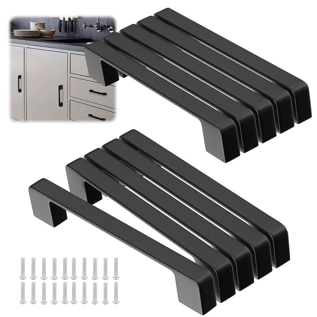 Lot de 10 poignées de meubles noires, entraxe 128 mm + vis Image du produit 