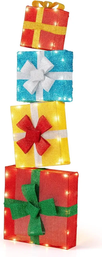 Boîtes cadeaux lumineuses de Noël multicolores - Set de 4 décorations LED