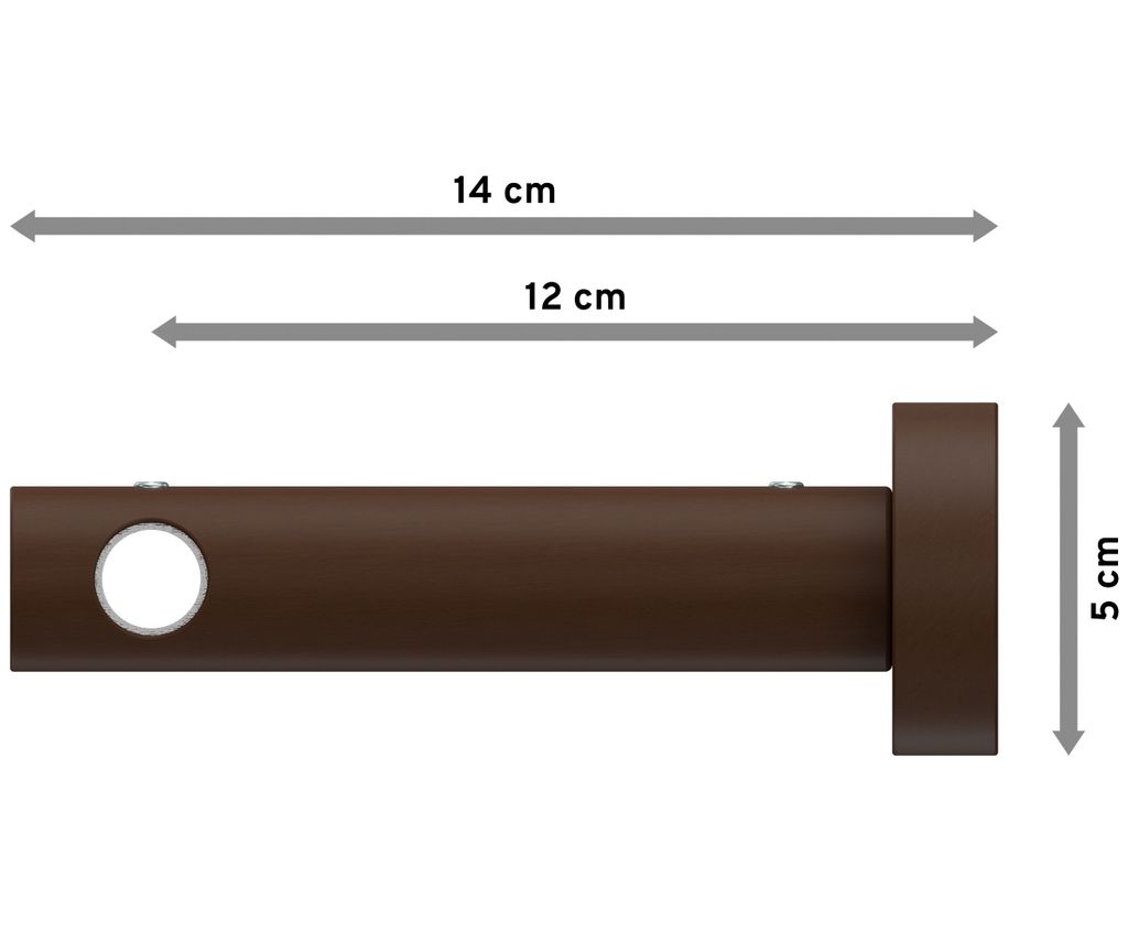 Interdeco Gardinenstange / Vorhangstange Silbergrau / Nussbaum lackiert, Typ Adrian Holly (Kegel), 16 mm Ø 1-läufig, 260 cm