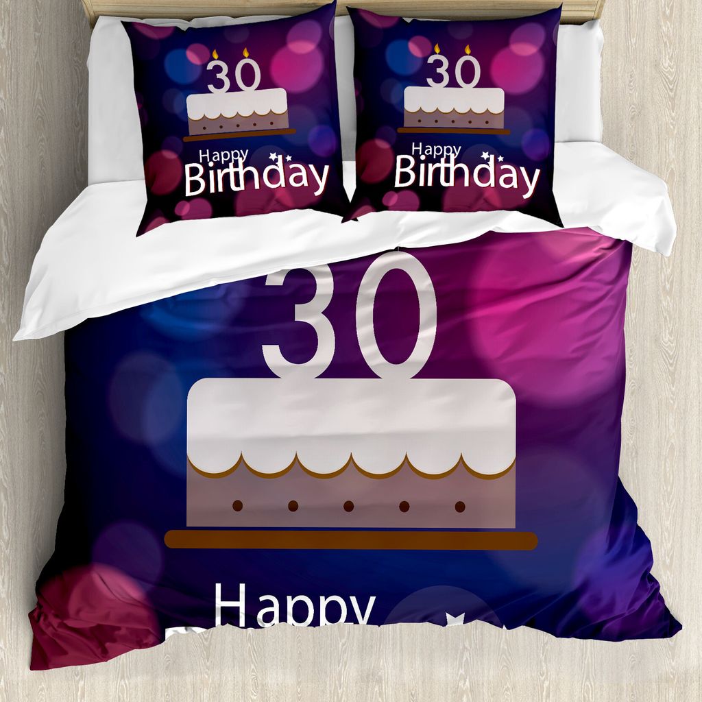 ABAKUHAUS 30. Geburtstag Bettbezug, Geburtstagstorte Kerzen, Milbensicher Allergiker geeignet mit Kissenbezügen, 155 cm x 220 cm - 80 x 80 cm, Ros...