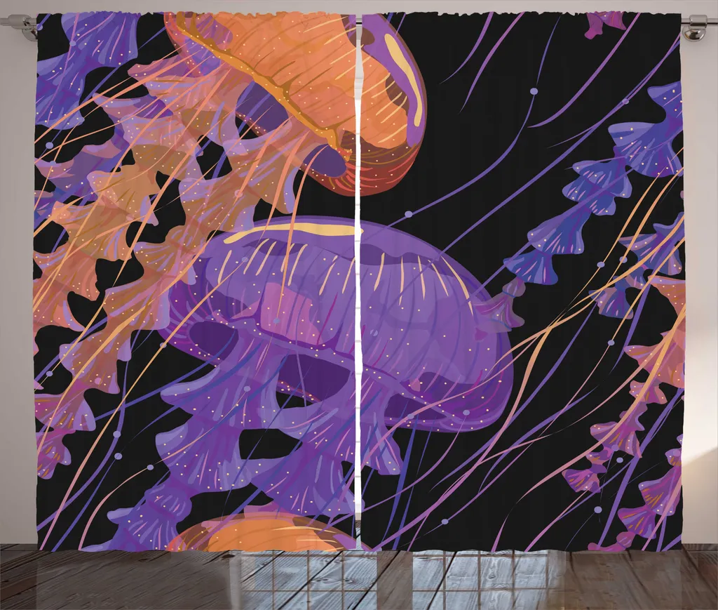 Rideau à fronces motif méduse 280x225 cm pour chambre, Violet et Terre