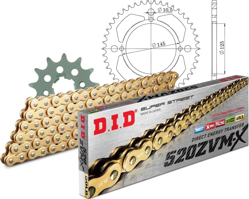 Kit Stahl passend für Yamaha XV125 Virago 97-99 13-47-114 DID520ZVM-X(G&G) Endlos