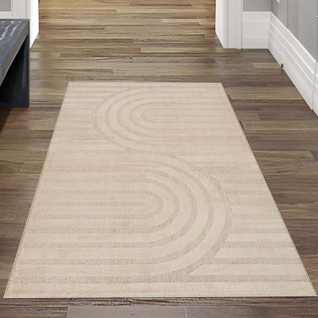 Wohnzimmerteppich Schlafzimmerteppich strapazierfähig modern mit Schimmer-Effekt in Beige Größe - 80 x 150 cm