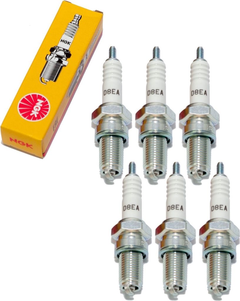 Zündkerzen Set NGK 6x D8EA Zündkerze, 19,0mm Langgewinde Ø 12,0mm Hex 18,0mm, Elektrodenabstand 0,75mm, Wärmewert 8, 1117 / 2120