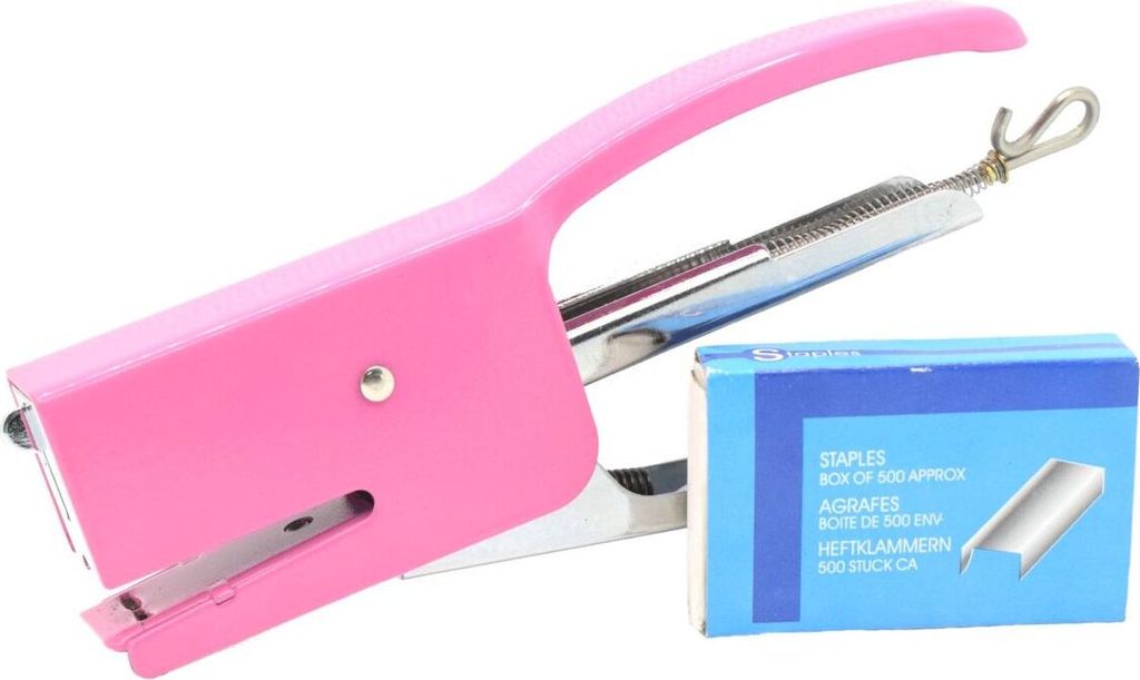 Heftzange Tacker Heftklammern im Set mit 500 Klammern, Farbe Wählbar , Farbe:rosa