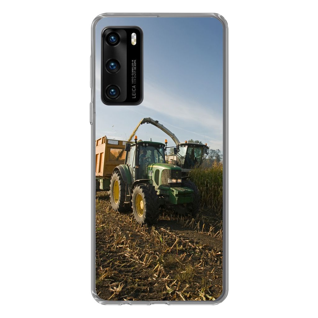 MuchoWow Handyhülle Schutzhülle Hülle für Huawei P40 Traktor - Anhänger - Mais - Grün - Landleben Silikon Softcase Handy Hülle - Handytasche