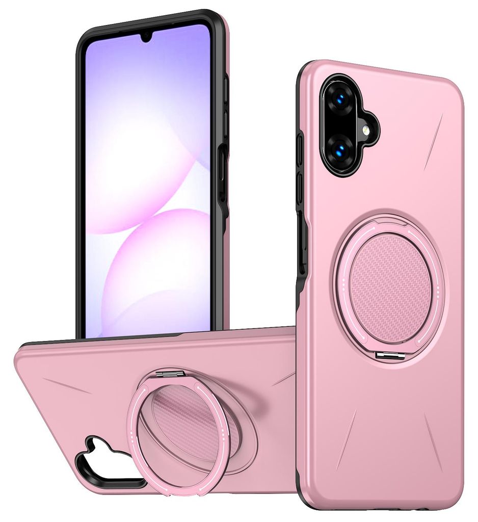 Magnetisch Hülle für Samsung Galaxy A06 /Galaxy A07 5G/4G, Stoßfeste Weich TPU und Hard PC Schutzhülle mit Ringhalter Ständer Pink