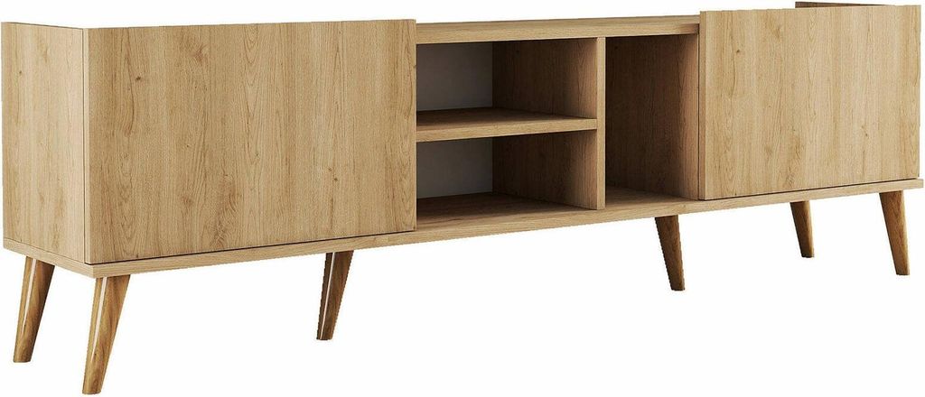 Fernsehschrank Alberona, Ständer für Wohnzimmerfernseher, Niedriges Wohnzimmer-Sideboard, TV-Ständerbasis, 180x34 h52 cm, Eiche