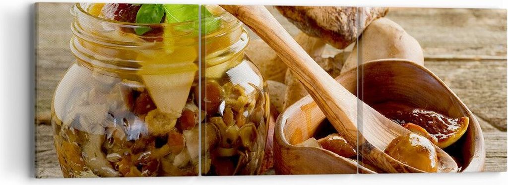 Bild auf Leinwand - Leinwandbild - Pilze Mahlzeit Natur Glas - 90x30cm - Wand Bild - Wanddeko - Leinwanddruck - Bilder - Kunstdruck - Wanddekoratio...