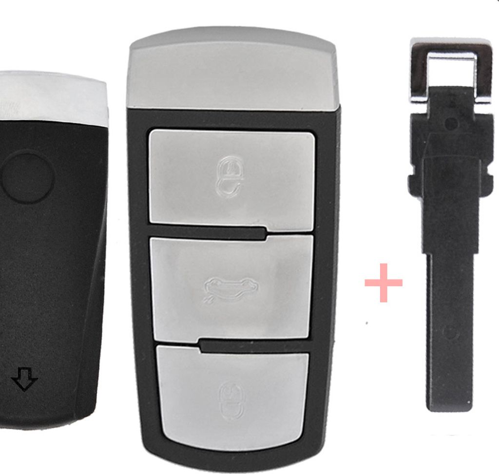 Auto Schlüssel Funk Fernbedienung 1x Smartkey Gehäuse + 1x Notschlüssel Kunststoff Rohling kompatibel mit VW Passat