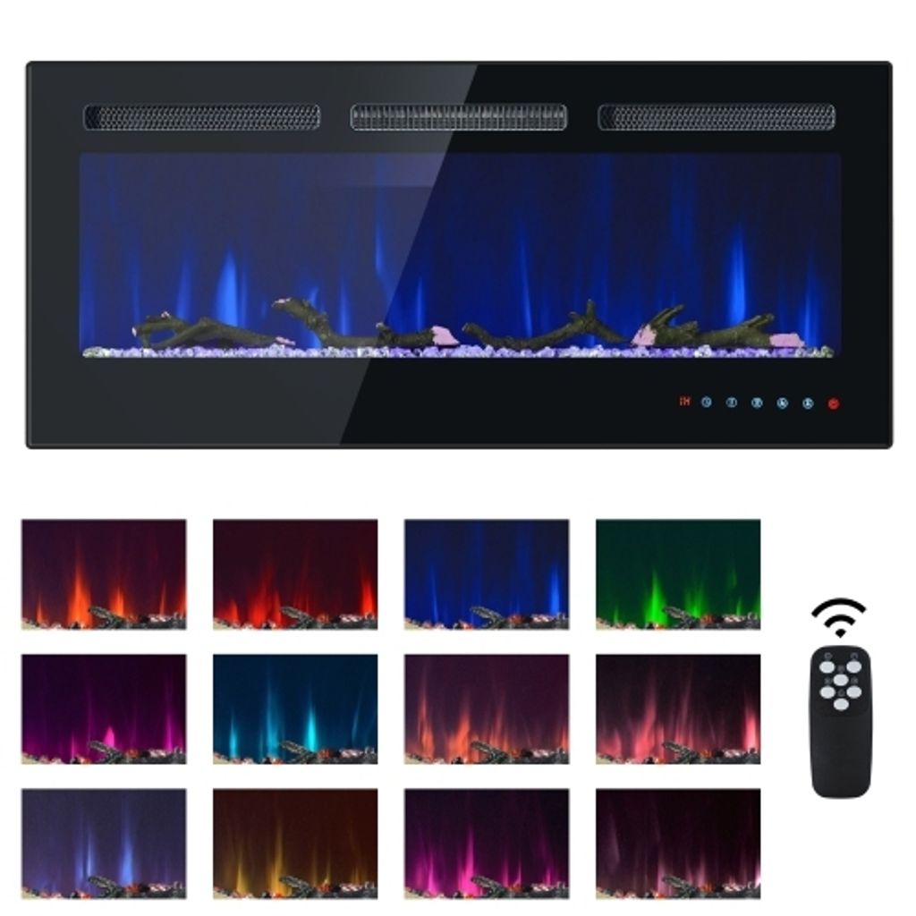 AIORBER Elektrokamin 900/1800W- Elektrischer Kamin Wandkamin mit 3D-Flammeneffekt, Fernbedienung, Heizung, Thermostat, 106,5 x 46,5 x 12cm, Schwarz