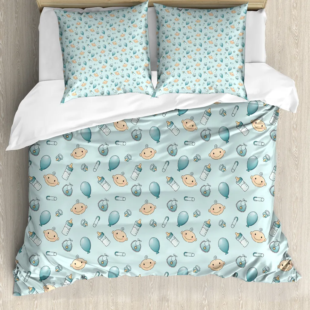 Housse de couette bébé anti-acariens et hypoallergénique turquoise